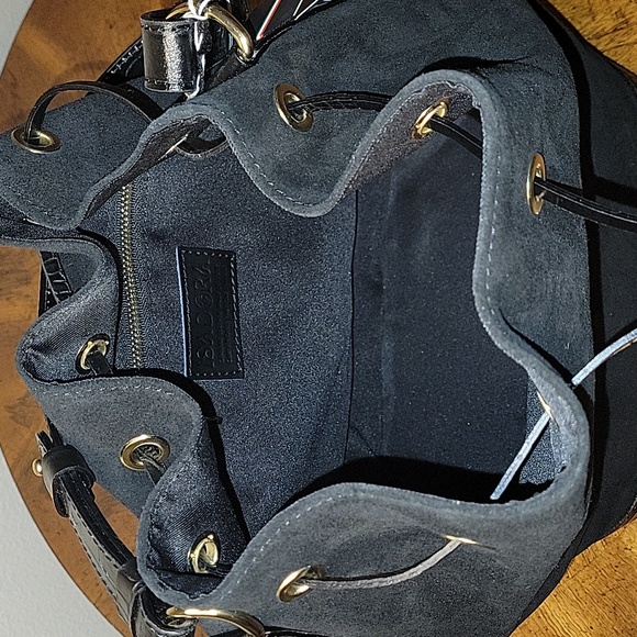 ISADORA Made in Italy Genuine Suede, Croco Trim Bucket Bag, Black NWT - Picture 10 of 14